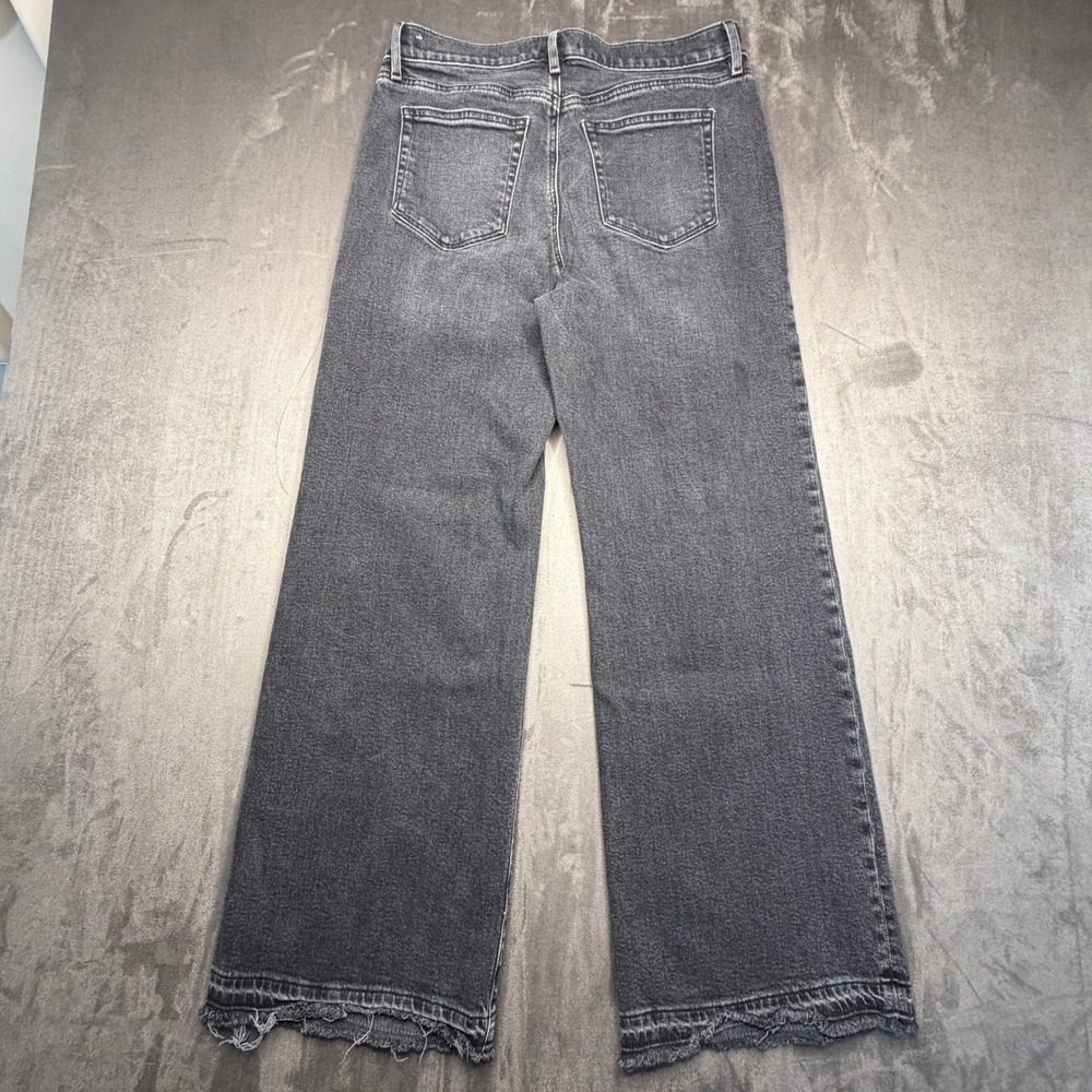 LOFT The Wide Leg Jeans Womens 30/10 Black High Rise Raw Hem Frayed Faded Denim - Picture 2 of 11